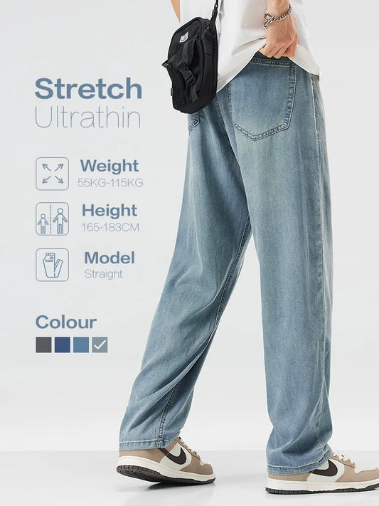 Brand Clothing Men's Jeans Classic Business Straight Denim Pants