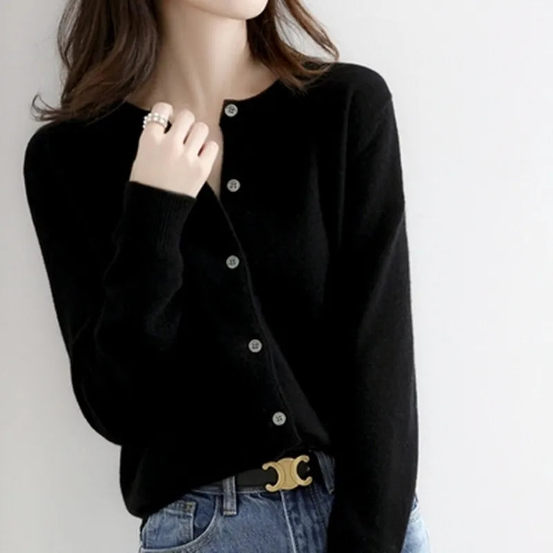 Women Cardigans Sweater O-neck Knitted Cardigans