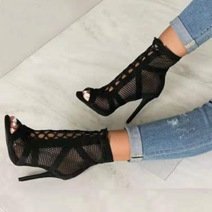 High Heels Boots Ladies Mesh Net Boots Peep Toe Shoes