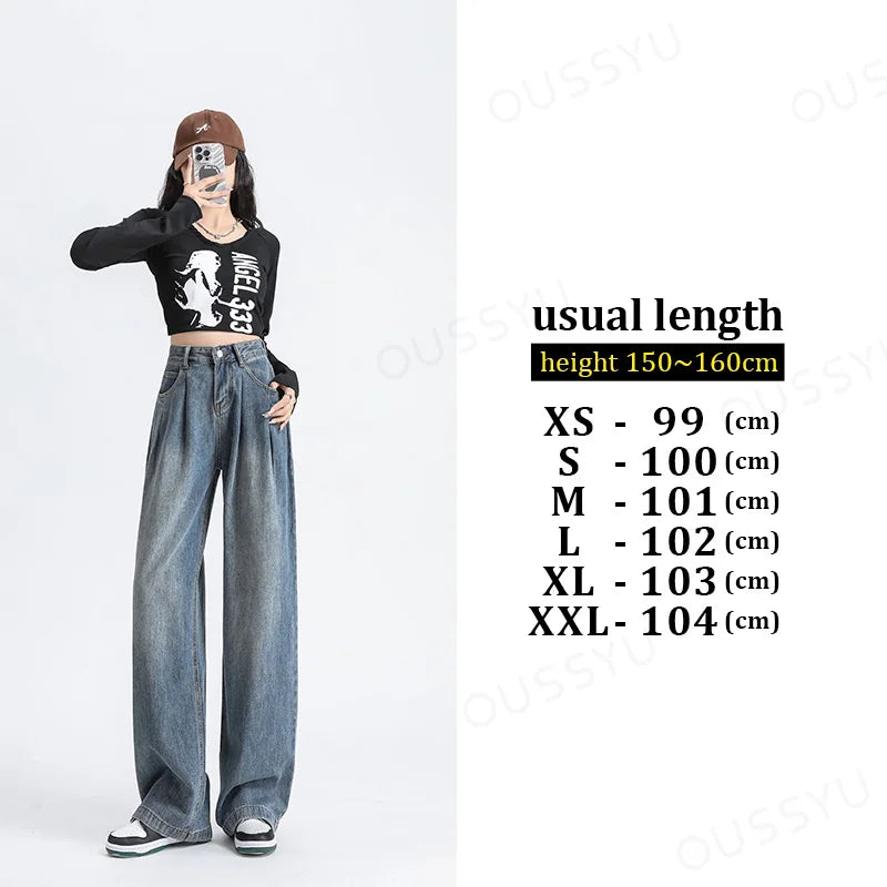 Jeans High Waist Wide Leg Cotton Denim Clothing Straight Pant