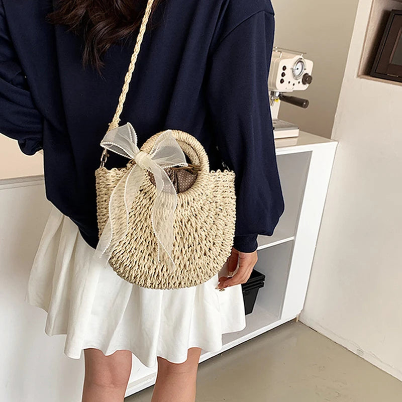 Straw Bags Hand-Woven Rattan Bag Handmade Purse