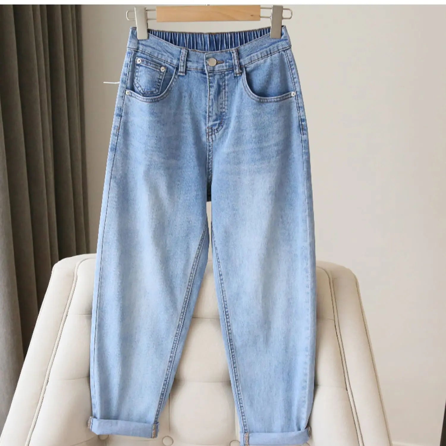 Casual Loose Denim Pants High Waist Straight Zipper Simple