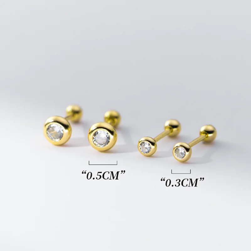 Simple Round Luxury Zircon Screw Beads Small Stud Earrings