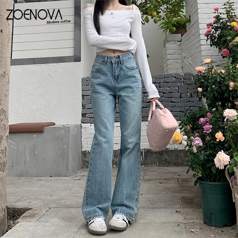 Retro High Waist Straight Women's Jeans Summer Fashion