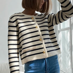 Vintage Striped Sweater Style Warm Knitted Cardigan