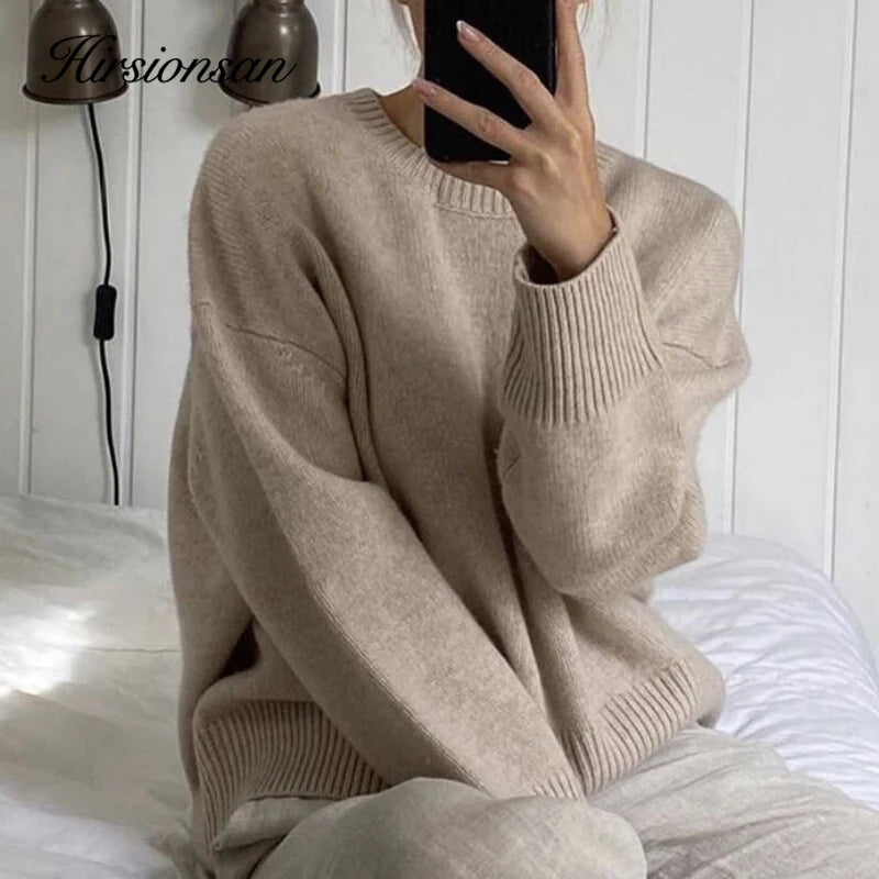 Oversized Sweater Elegant Knitted Basic Pullovers O Neck