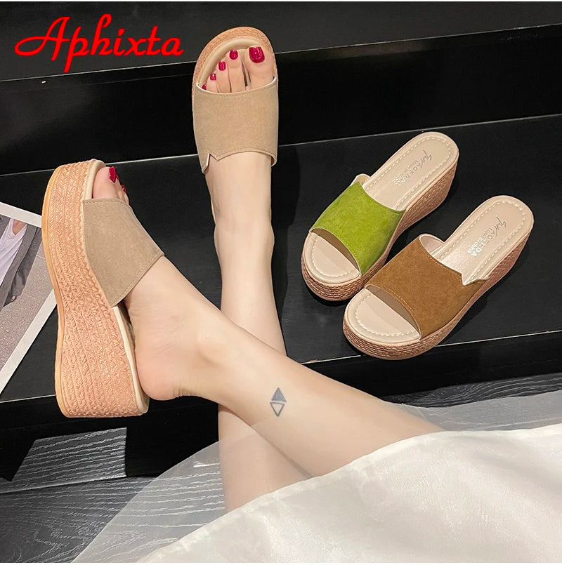 Platform 7cm Wedge Heels Slides Women Slippers Shoes