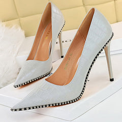 Shoes Rivet Woman Pumps High Heels Stiletto Pu Leather