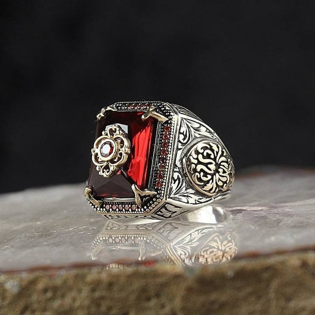 Retro Handmade Silver Color Carved Ring