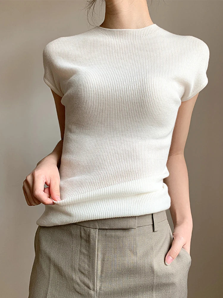 Basic Cotton T Shirt Women Knit Slim Short Sleeve