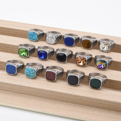 Men's Stainless Steel Multi-color Gemstone Style Rings