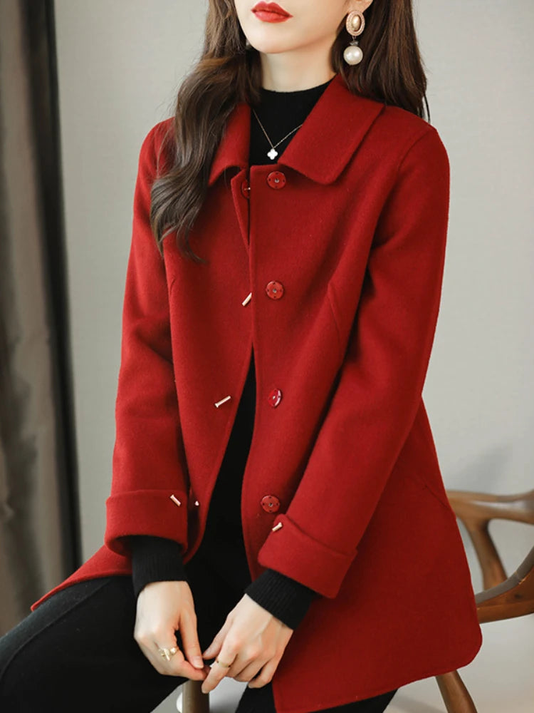 Woolen Coat Slim Fashion Office Lady Square Collar