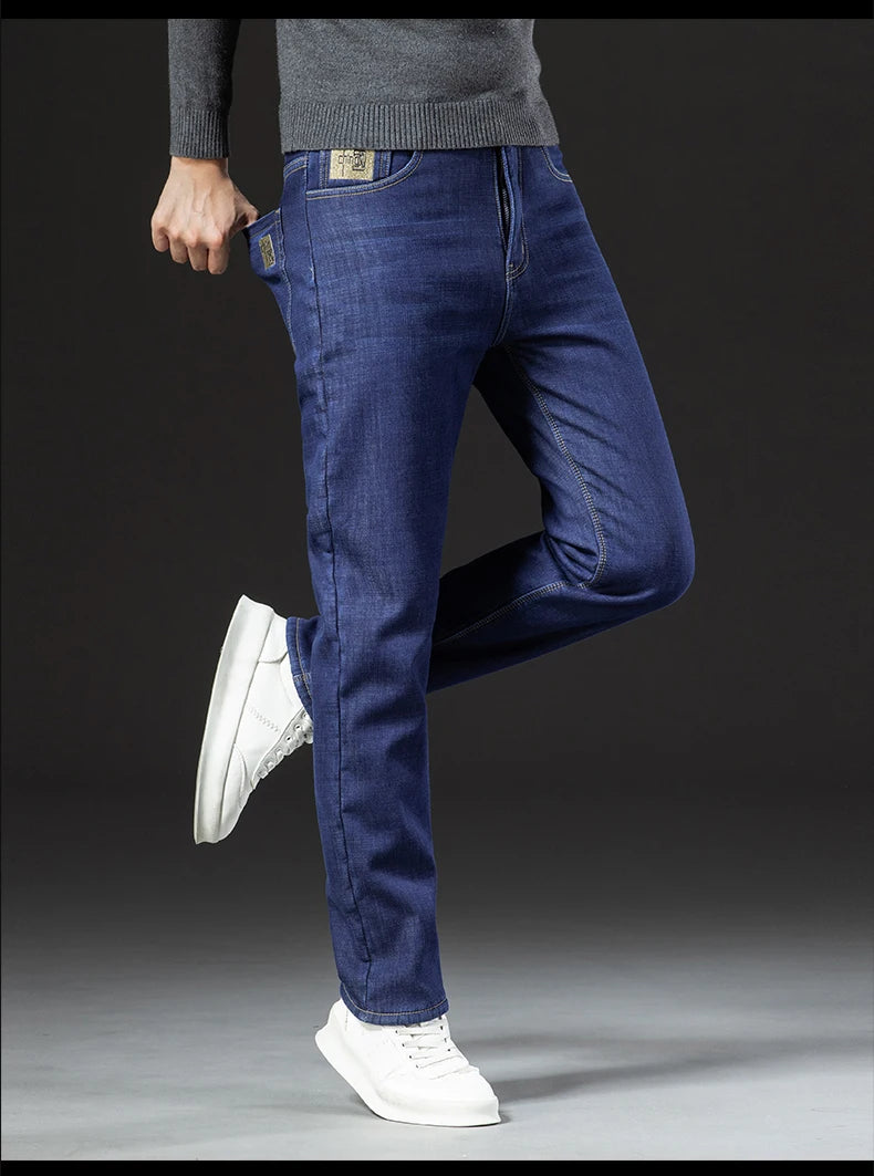 Classic Men's Business Casual Velvet Jeans Straight Thick Pants