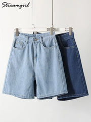 High Waist Long Denim Shorts Streetwear