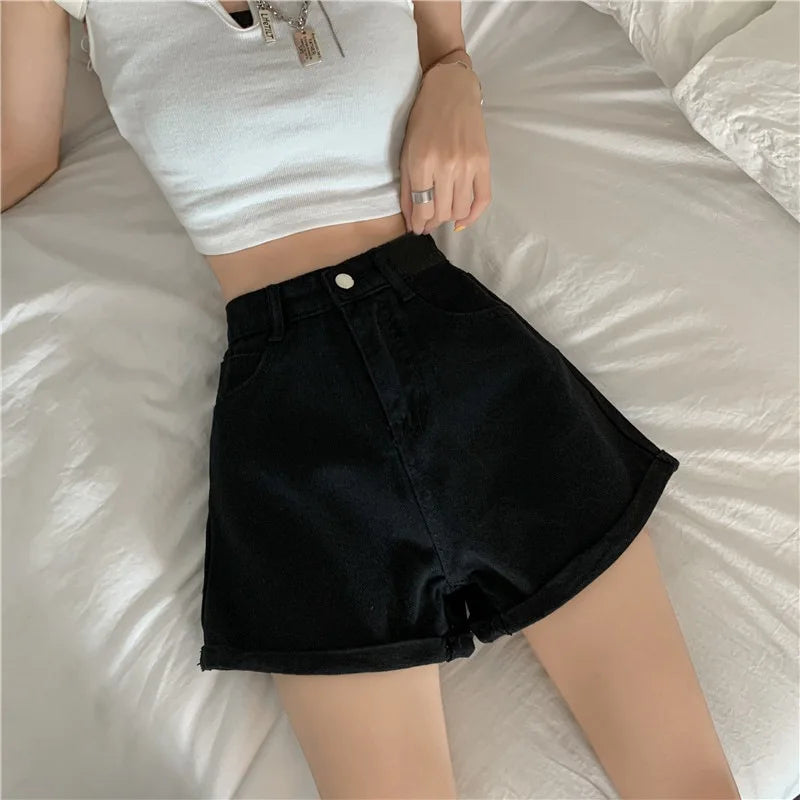 Casual Wide Leg Denim Shorts for Women Summer High-waisted