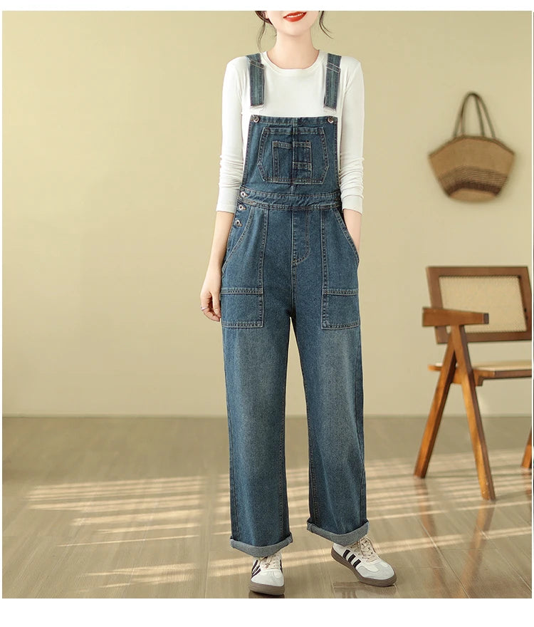 Women's Denim Jumpsuit Fashion Style Loose Casual Multi Pocket