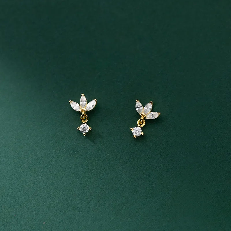 Silver Romantic Clover Screw Bead Stud Earrings