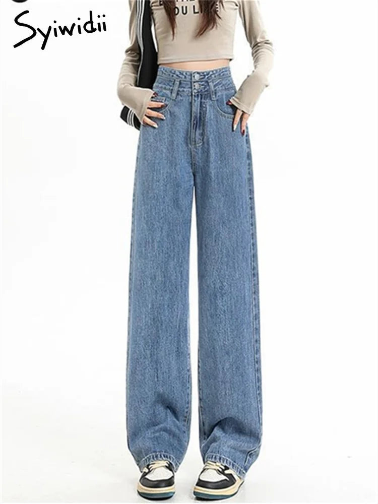 High Waisted Jeans Fashion Vintage Wide Leg Casual Streetwear Retro