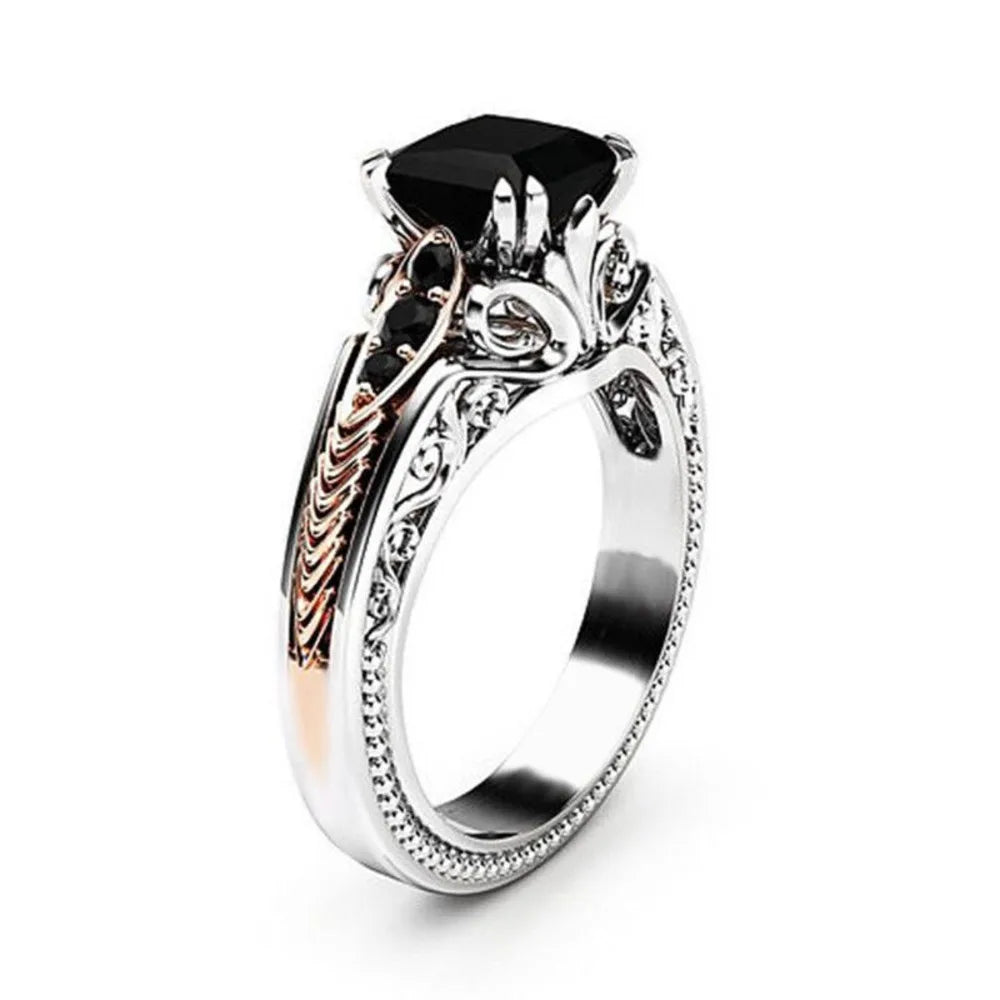 Plated Square Black Zirconia Ring Fashion