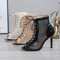 High Heels Boots Ladies Mesh Net Boots Peep Toe Shoes