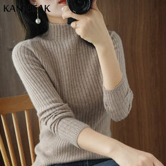 Sweater Solid Mock Neck Shirt Slim Fit Stretch Pullovers