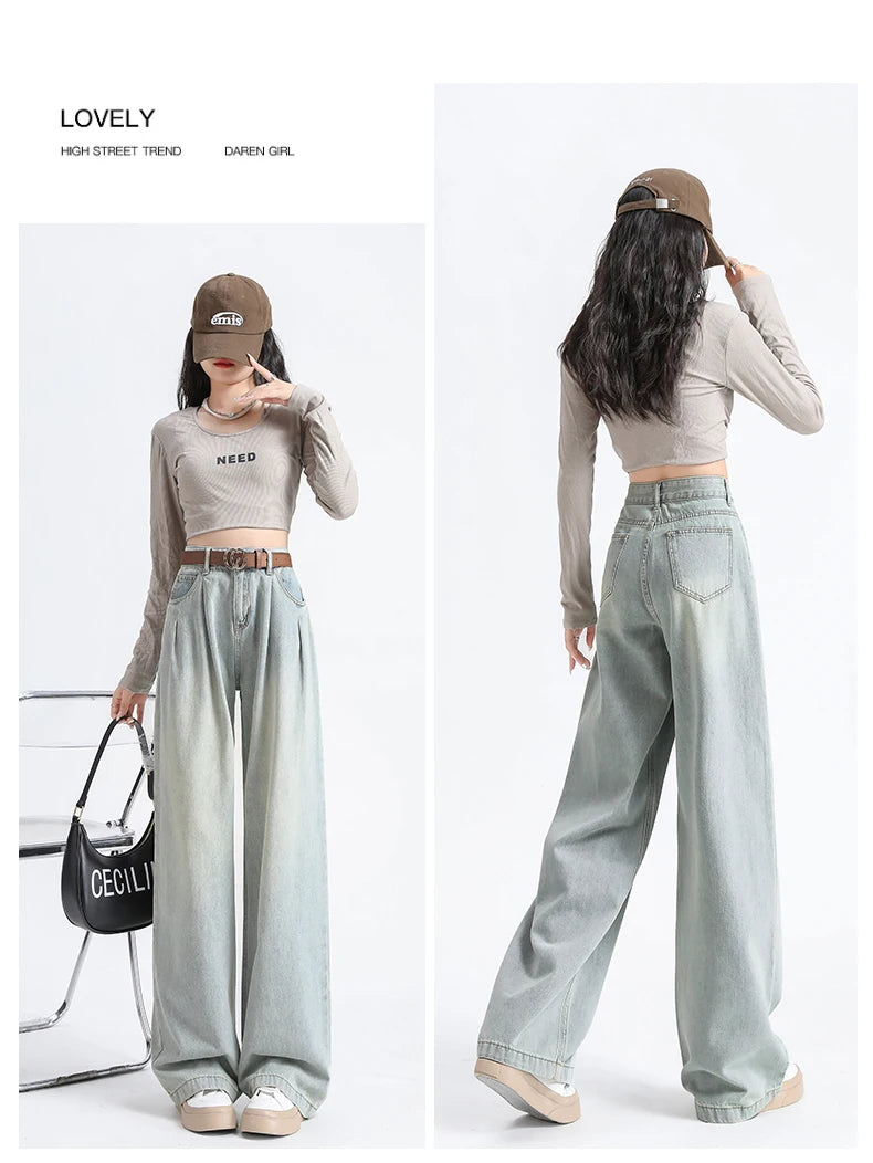 Jeans High Waist Wide Leg Cotton Denim Clothing Straight Pant