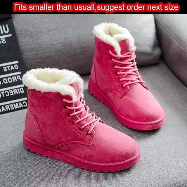 Snow Boots Lace Up Ankle  Faux Fur Ladies Female Shoes