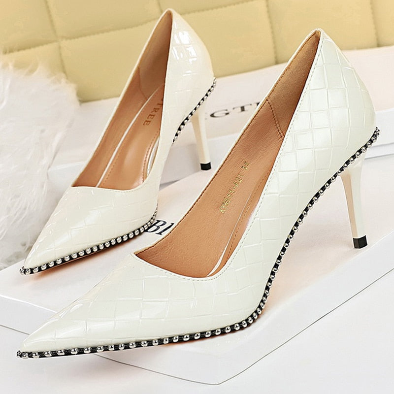 Shoes Rivet Woman Pumps High Heels Stiletto Pu Leather