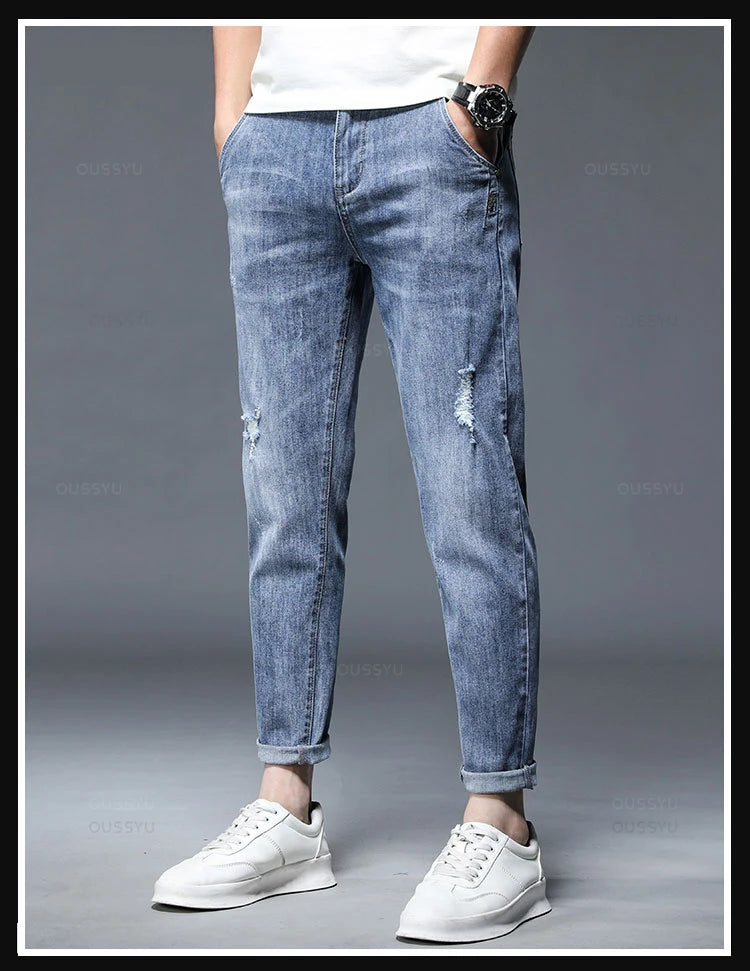 Men's Ankle Length Jeans Streetwear Design Denim Pants