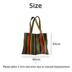 Retro Women's Canvas Shoulder Bag Rainbow Striped Shopping Bag