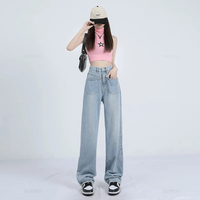 Woman Jeans High Waist Wide Leg Cotton Loose Denim Clothing