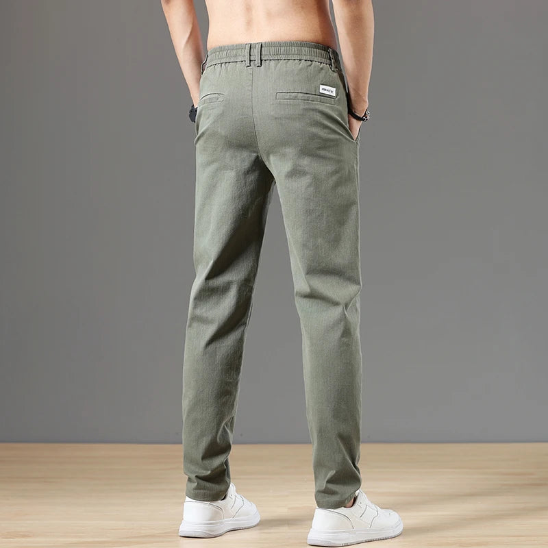 Summer Men's Pants Cotton Classic Drawstring Elastic Waist Jogging