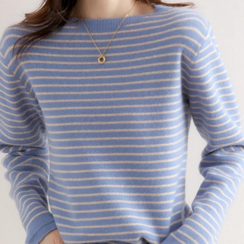 Sweater Casual O-neck Stripe Pullovers Long Sleeve Fashion Knitwear Jumper