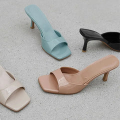 Women High Heel Sandals Summer Fashion Square Toe Open Toe