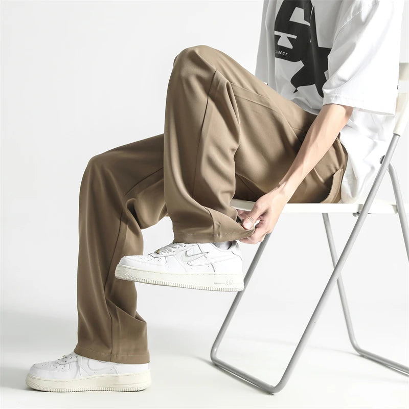 Men's Casual Trousers Baggy Straight Drawstring Elastic Waist Clothing