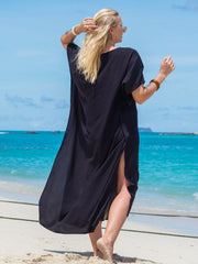 Embroidered Kaftan Long Black Tunic Loose Maxi Dress