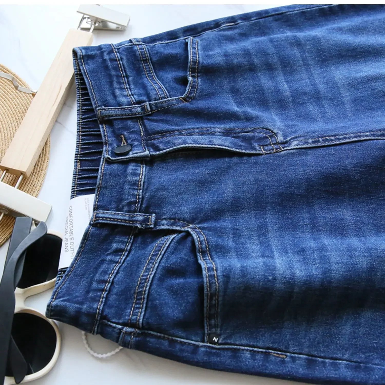 Casual Loose Denim Pants High Waist Straight Zipper Simple