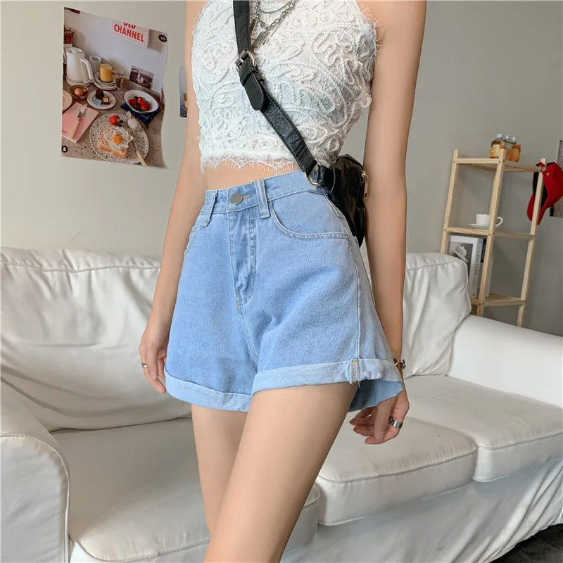 Casual Wide Leg Denim Shorts for Women Summer High-waisted