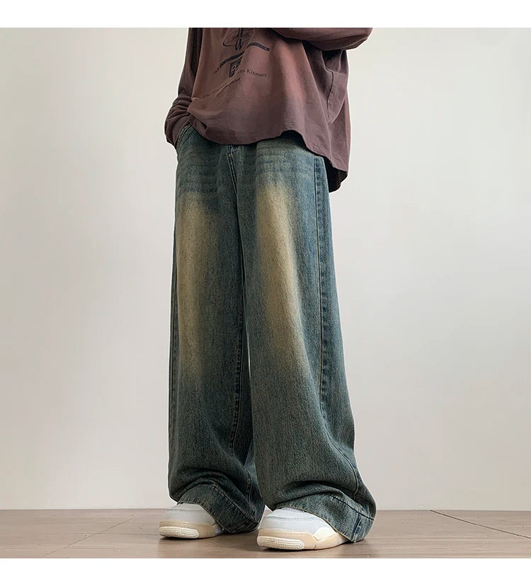 Distressed Vintage Jeans Pants Wide-leg Denim Trousers Oversize Streetwear