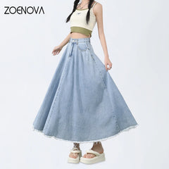 Style Denim Skirt Office Thin Summer Loose A-line Casual