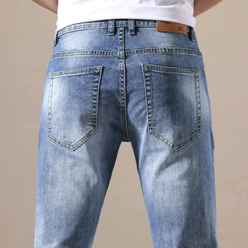 Men Jeans Slim Fit Skinny Denim Elastic Ripped Hole Pant