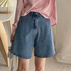 Classic Denim Shorts Summer Blue High Waisted Shorts Casual Wide Leg