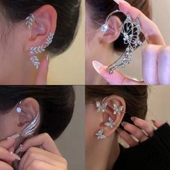 Fashion Zircon Butterfly Ear Clips Sparkling Rhinestone Ear Cuff Clips Earrings