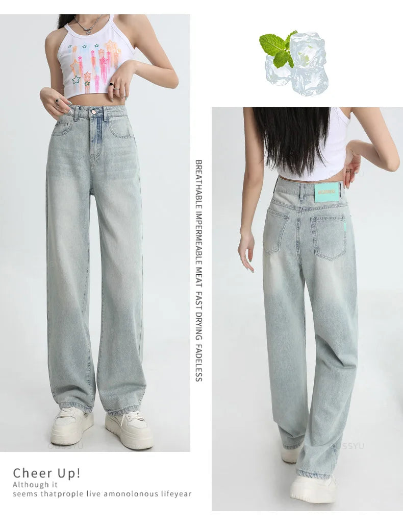 Jeans Loose Wide Leg Pants Straight High Waisted Pant Fashion