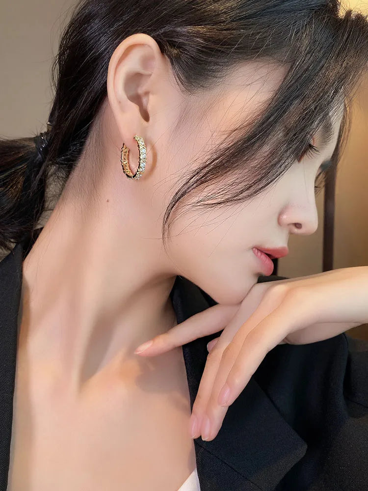 Fashion Simple Zircon X Metal Hoop Earrings