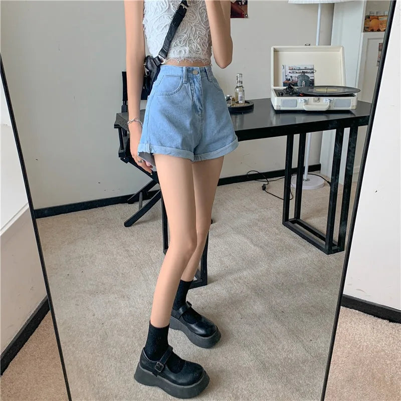 Casual Wide Leg Denim Shorts for Women Summer High-waisted