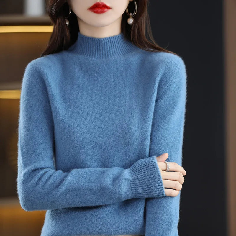 Sweater Fashion High Collar Basic Knitwear Solid Long Sleeve Pullovers