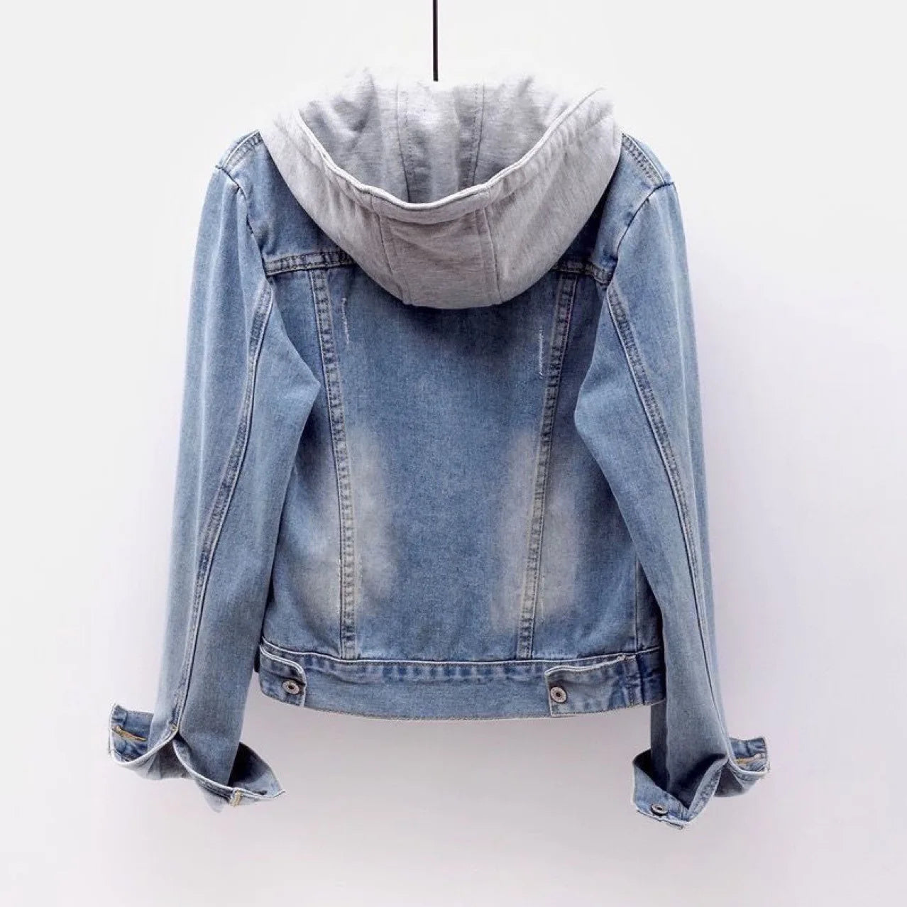 Denim Jacket Woman Hooded Short Style Clothing Retro Long Sleeved