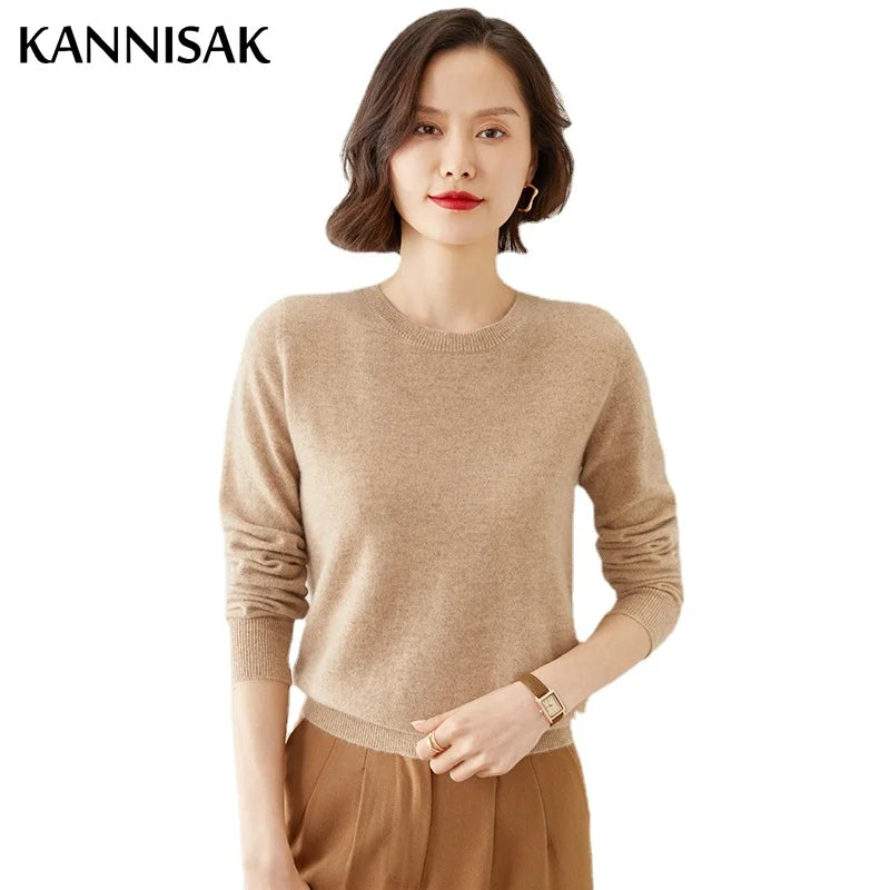 Women's Sweater O-neck Solid Pullovers Shirt Knitwear Long Sleeve