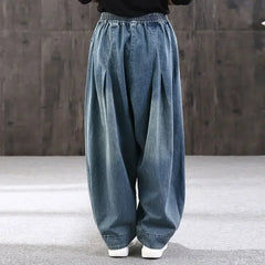 Vintage Casual Button Pockets Harem Pants Elastic Waist